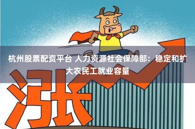 杭州股票配资平台 人力资源社会保障部：稳定和扩大农民工就业容量